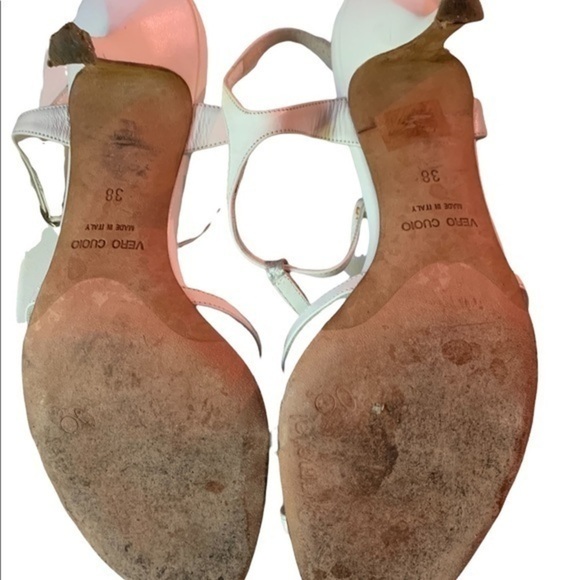 Gunmetal White & Silver Strappy 3” Sandals EU 38 - Picture 8 of 11